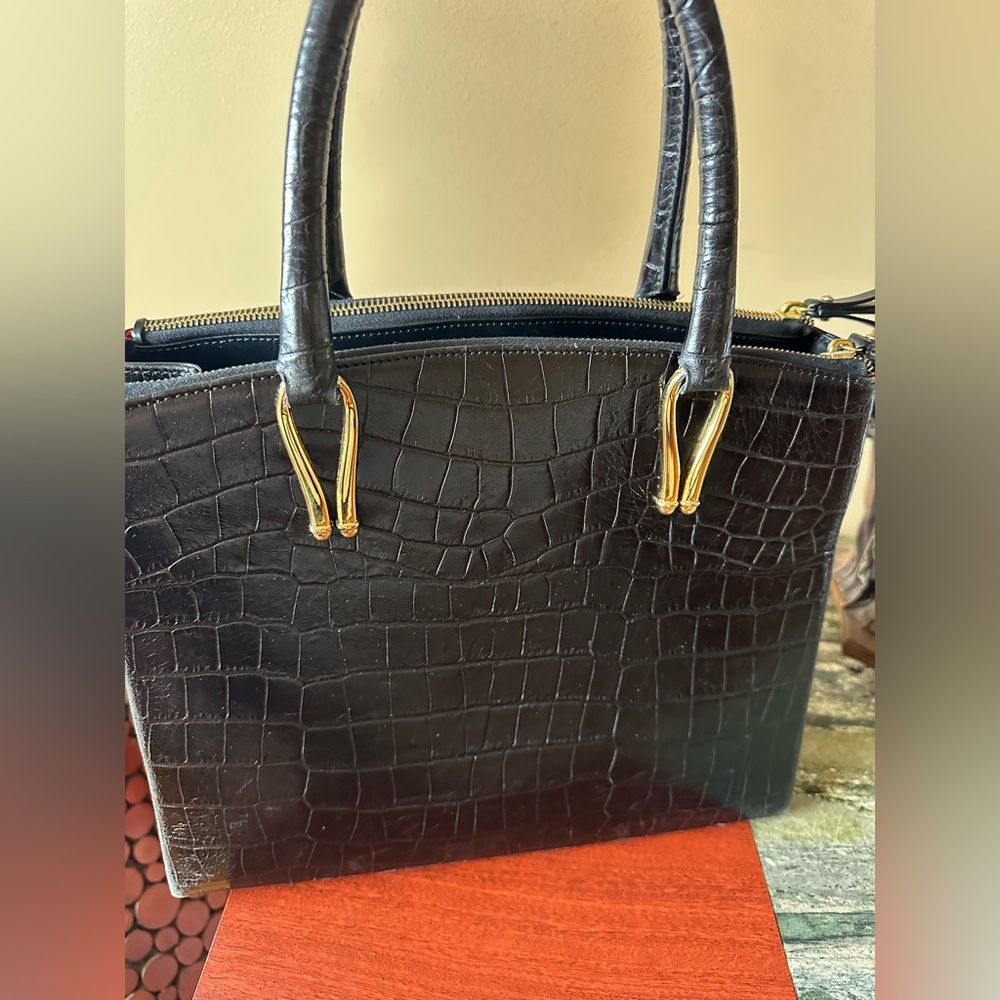 ASPINAL of London Black Leather Bag Size 12 1/4”/10”/5”. Good used condition.